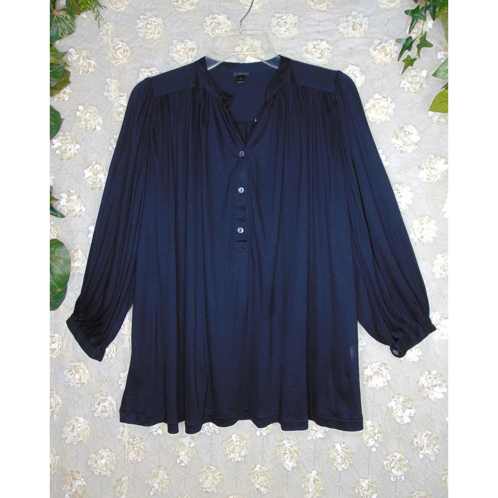 J. Crew | Women's Long Sleeve Black Blouse Buttons V Neck 100% Modal Size Small